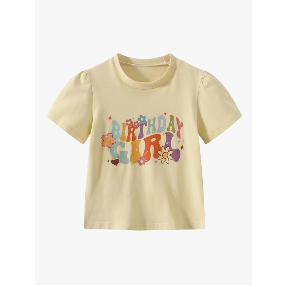 Girls Birthday Tshirt Cute Short Sleeved Flower Bday Retro Style Shirt Age 9-10y